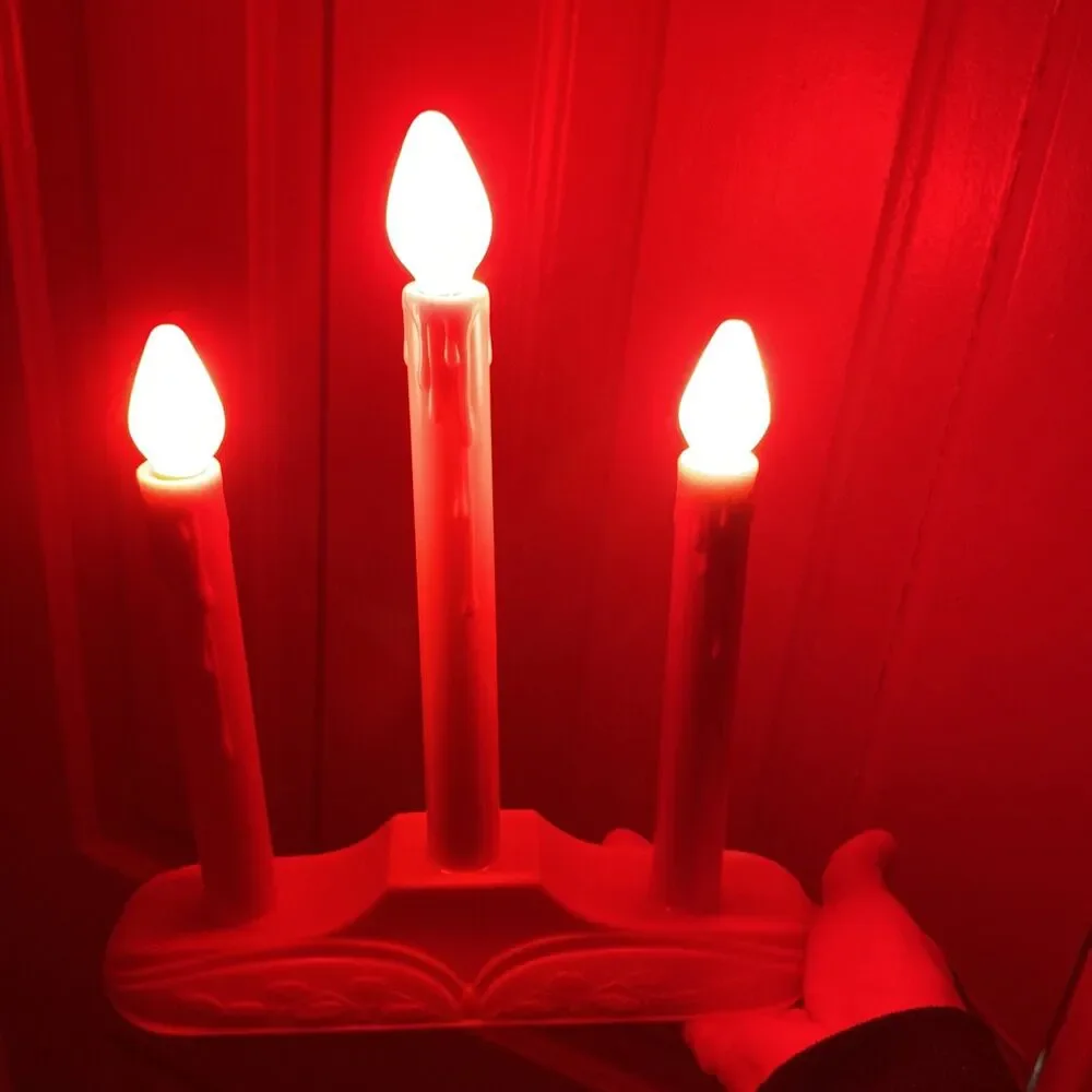Vintage Electric 3 Light Christmas Window Tiered Candle Candelabra Wax Drip